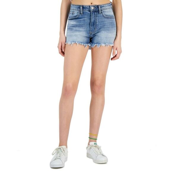 Tinseltown High-Rise Frayed-Hem Denim Shorts Size 7 - Picture 1 of 3